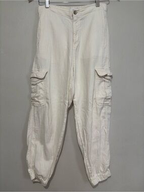 Zara Ivory Cream Cargo Joggers Pants Classic Utility Style Size 4 100% Cotton